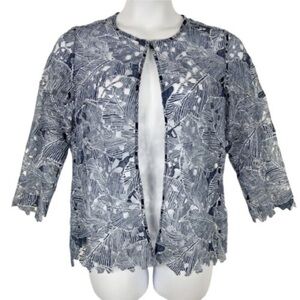 Chico’s lace cardigan jacket blue size 2x scalloped hems